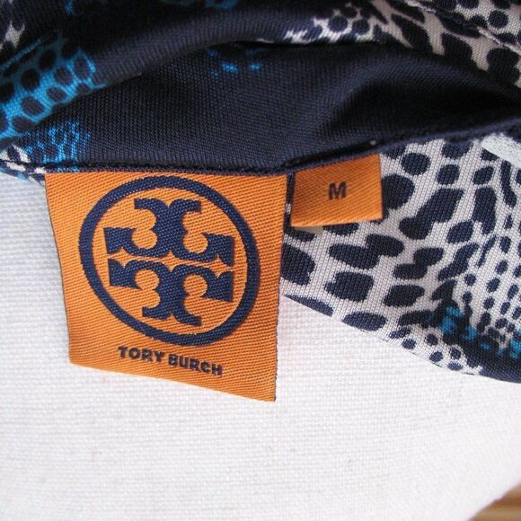 Tory Burch Silk Jersey Surplice Blue Print Dress - Picture 8 of 10